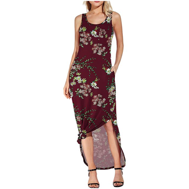 Leutsin Femmes Sans Manches O-Cou Robe d'Été Maxi Robes avec Poche