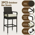 thumbnail image 6 of Yaheetech Outdoor PE Rattan Bar Stools with Cushions and Armrests, Set of 2, Brown/Beige, 6 of 7