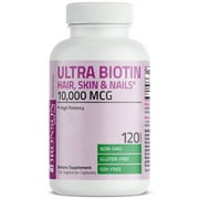 Bronson Ultra Biotin 10,000 Mcg Hair Skin and Nails Supplement, Non-GMO, Gluten Free, Soy Free, 120 Vegetarian Capsules