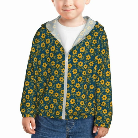 

Goofa Yellow Floral Printed Kids Zip-Up Hoodie Girls Boys UPF50+ Sun Protection Jacket Hooded Cooling Shirt-3 Years