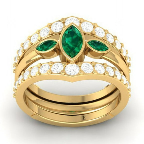 Pure Elegance Band Ring Enhancer, 14K Yellow Gold Plated, Green Emerald and Moissanite, Size 7, 1 Count