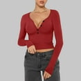 thumbnail image 6 of EchfiProm Womens Long Sleeve Tops Wine V-Neck Slim Fall Button down T-Shirt for Women, 6 of 6