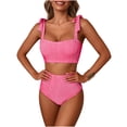thumbnail image 2 of Antinious Women Solid Ribbed Padded Backless Modest Bikinis Set Off Shoulder Beach Swim Wear, 2 of 5