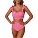 thumbnail image 2 of Trajes de baño para mujer, traje de baño de bikini de tirantes sin espalda de color liso para mujer, conjunto de bikini con bloques de color y hombros descubiertos, trajes de baño para mujer, trajes d, 2 of 6