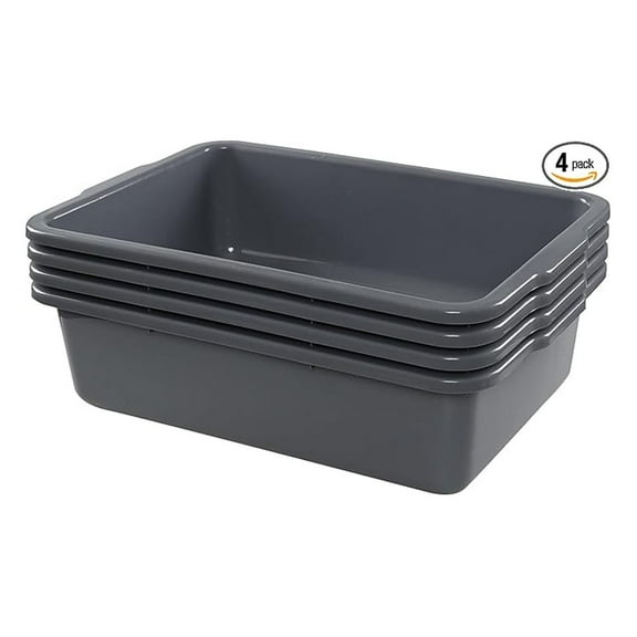 34L Plastic Bus Tubs 4-Pack - Large Heavy Duty Bus Boxes 23.46 x 16.77 x 6.54 - Food Storage, Orchard Picking, Restaurant Use