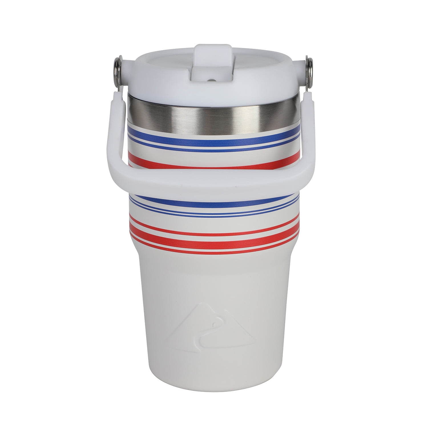 Ozark Trail 18 oz Stainless Steel Insulated Swivel Tumbler, White with Red and Blue Stripes