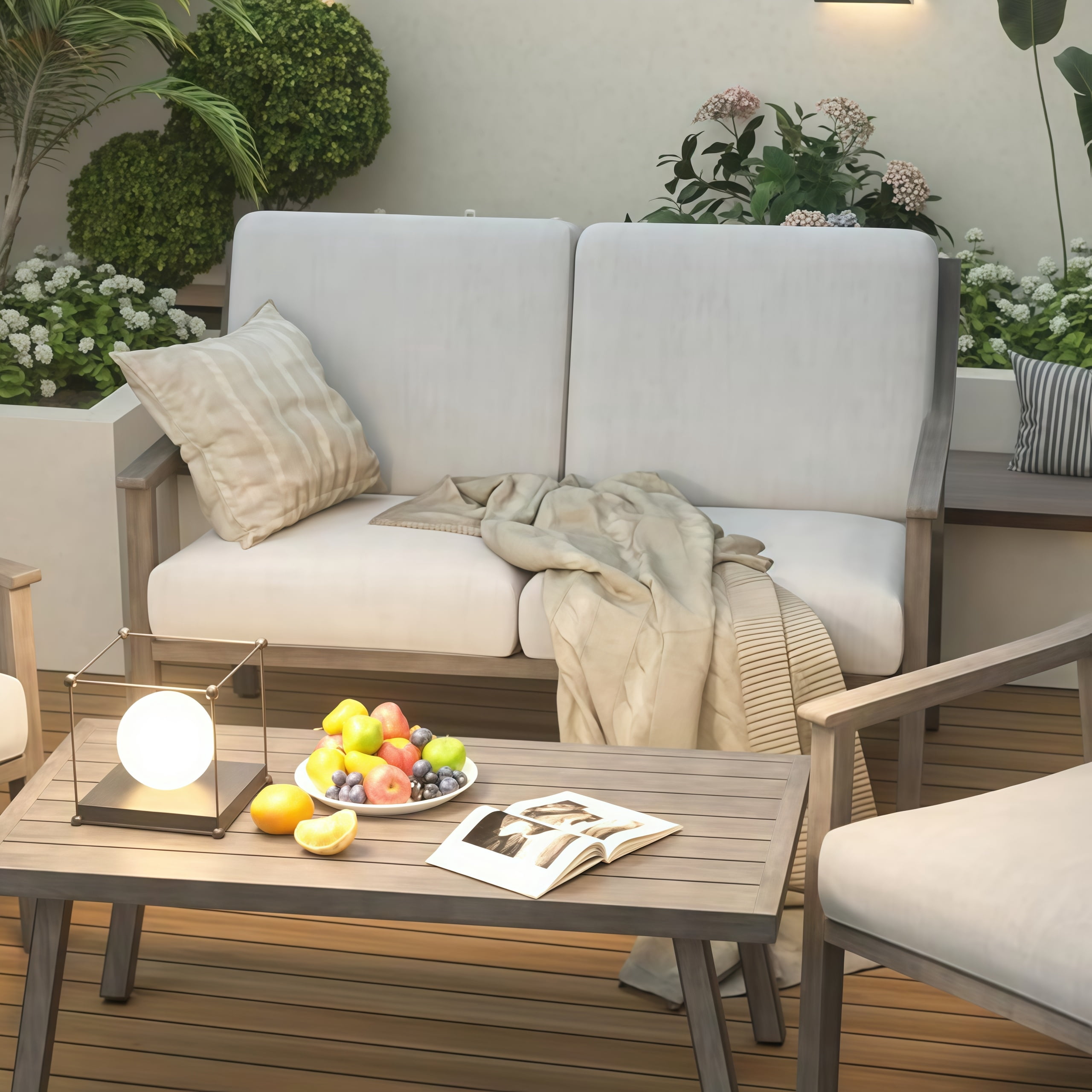 T-Patio Aluminum Outdoor Loveseat, All Weather Patio 2-Seater Sofa, Grey, Set of 1