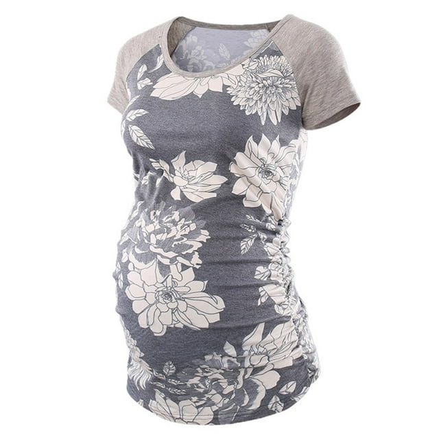 Jchiup Chemises de Maternité à Manches Courtes Froncées pour Femmes T-Shirt Floral