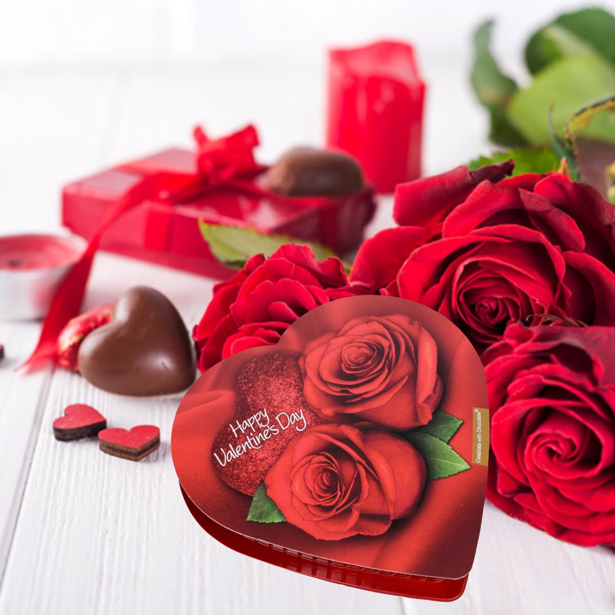 Happy Valentine's Day Heart-Shaped Chocolate Gift Boxes, Assorted Chocolates Candy for Snacking Valentine's Gifts Easter Basket Stuffer Goodie Bag Filler Holiday Birthday Party Favor 2oz Set of 4