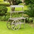 thumbnail image 3 of Vintiquewise QI004639 Antique Rustic Solid Wood decor Display Rack Cart Wood Plant Stand 3 Tier with Wheels for Display, Wood Wagon with Shelves for Plants and More, 3 of 6