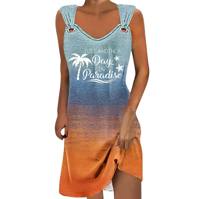 Pisexur Robes d'Été pour Femmes Décontractées Hawaïennes à Fleurs Robe de Plage Col Rond Sans Manches Mode Bohème Robe de Plage à Fleurs Robe d'Été Robe Trapèze P-2TG