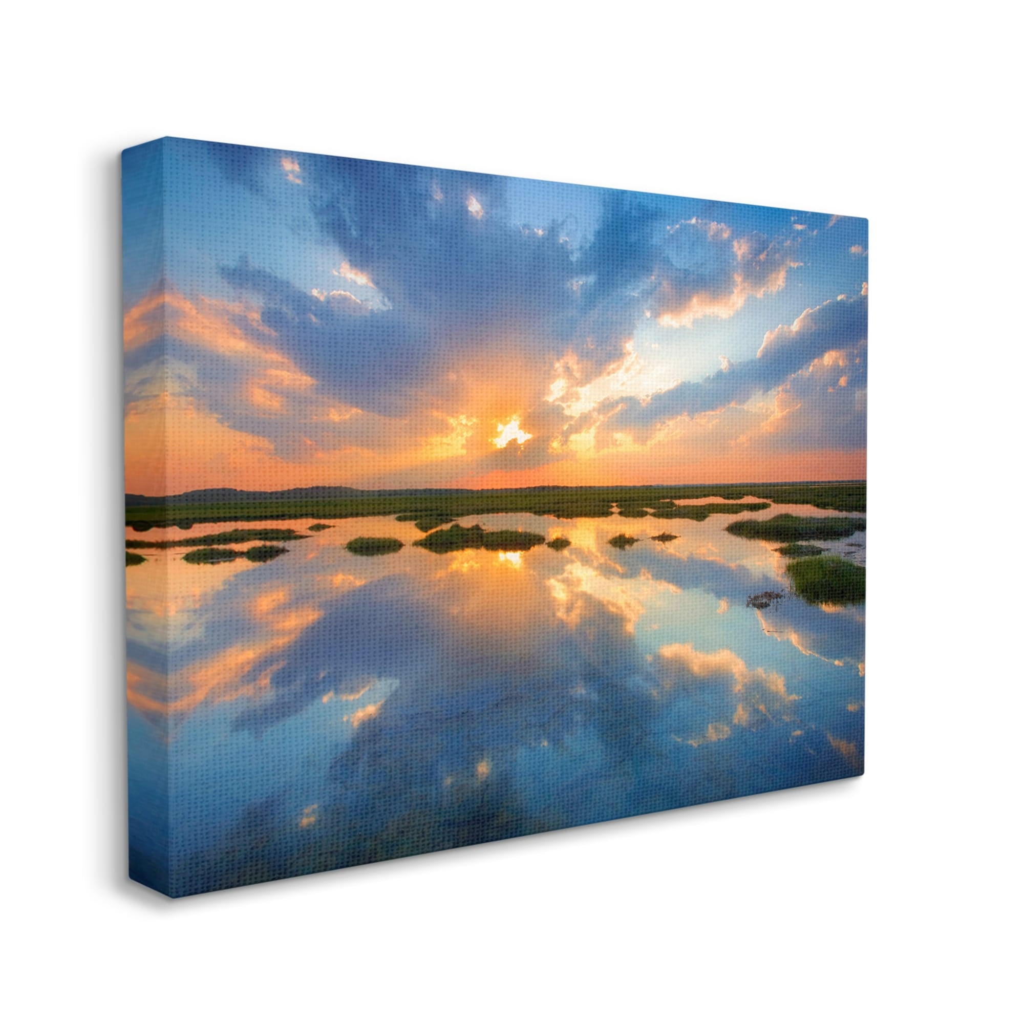 Stupell Industries Coastal Lagoon Pond Sublime Orange Blue Sunset Skies,30 x 24, Design by Patrick Zephyr