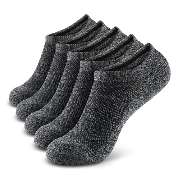 MONFOOT Women's and Men's 5-Pairs Cushioned No-Show Non-slip Black Socks Small