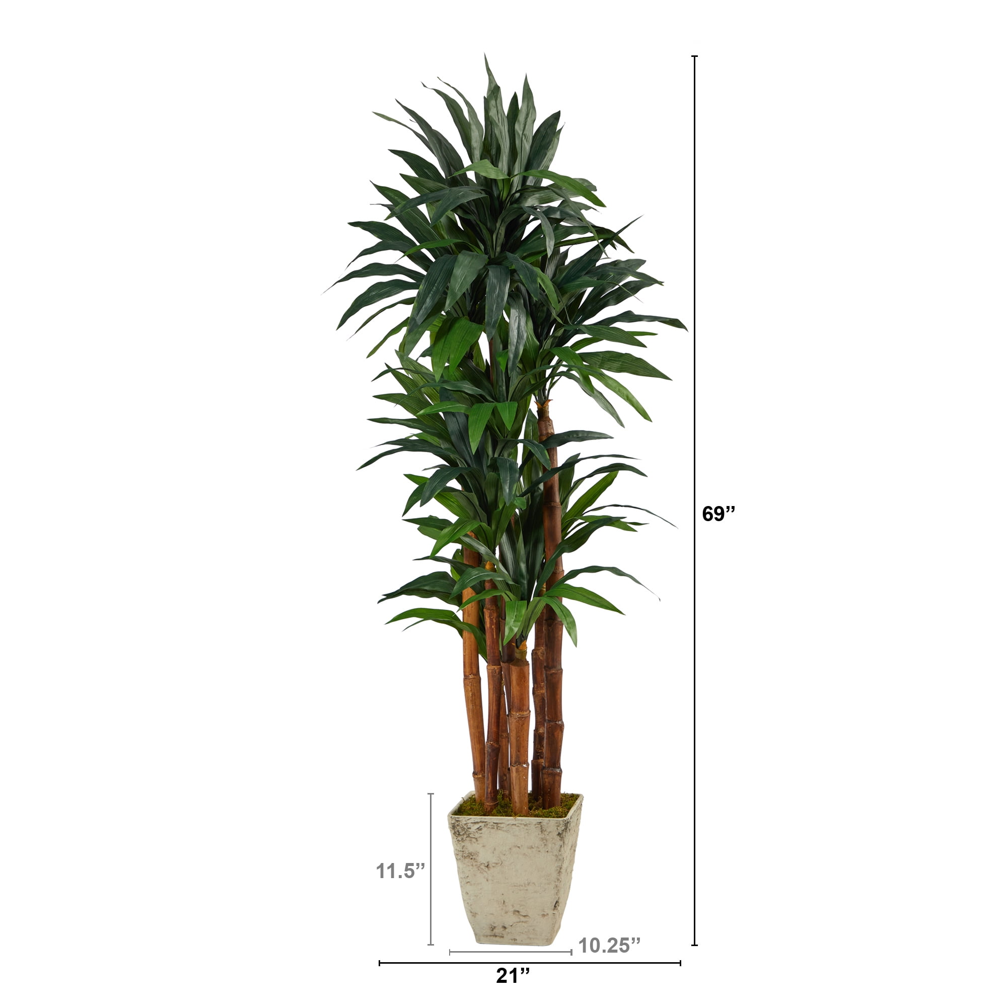 Nearly Natural 69in. Dracaena Artificial Tree in Country White Planter