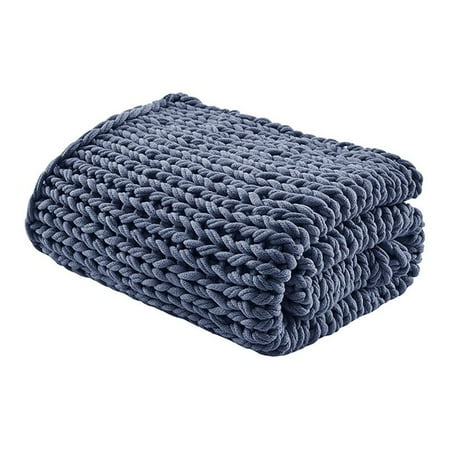 Madison Park 100 Percent Acrylic Chunky Twice Knit Throw in Indigo Blue ...