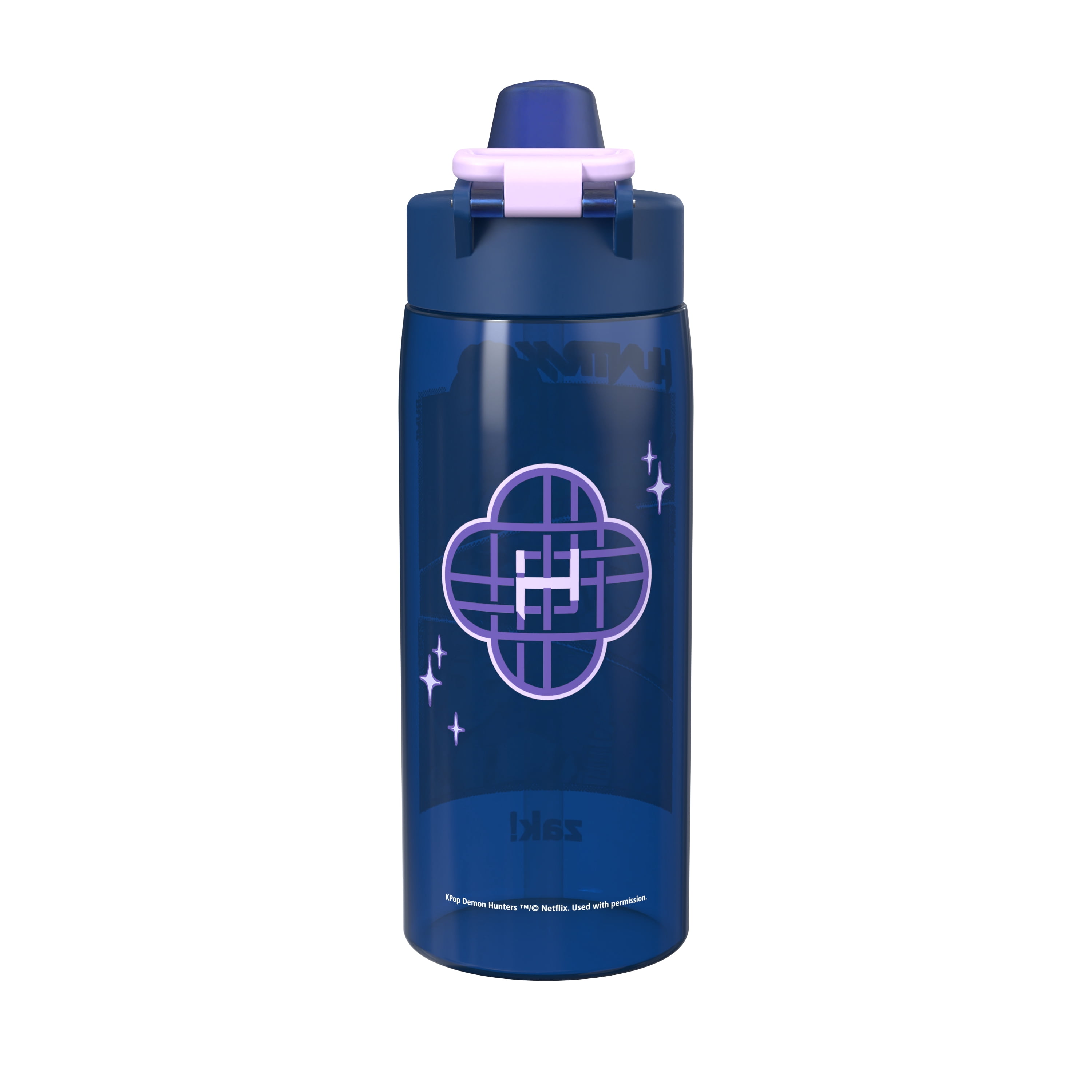 Zak Designs 25oz Kpop Demon Hunters Durable Plastic Jubilation Water Bottle with Leak Proof Spout Cover, Straw, Push Button Lid, Flip Up Lock, and Built In Carry, Huntrix