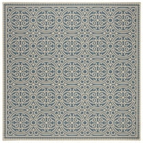 SAFAVIEH Beach House Wyon Medallion Indoor/Outdoor Area Rug Cream/Blue, 6'7" x 6'7" Square