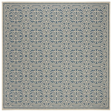 SAFAVIEH Beach House Wyon Medallion Indoor/Outdoor Area Rug Cream/Blue, 6'7" x 6'7" Square