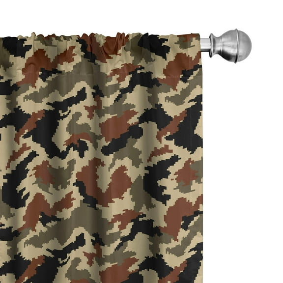 Ambesonne Camouflage Curtains, Pixel Art Abstract, Pair of 28"x95", Brown Black Sepia