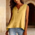 thumbnail image 6 of Women's Linen Tank Tops Pleated Cotton Linen V Neck Sleeveless Button-Down Pullover for Women Fashion Floral Design Casual Vest Top V Neck Tops Summer Going Out Top Earthy Yellow L, 6 of 7