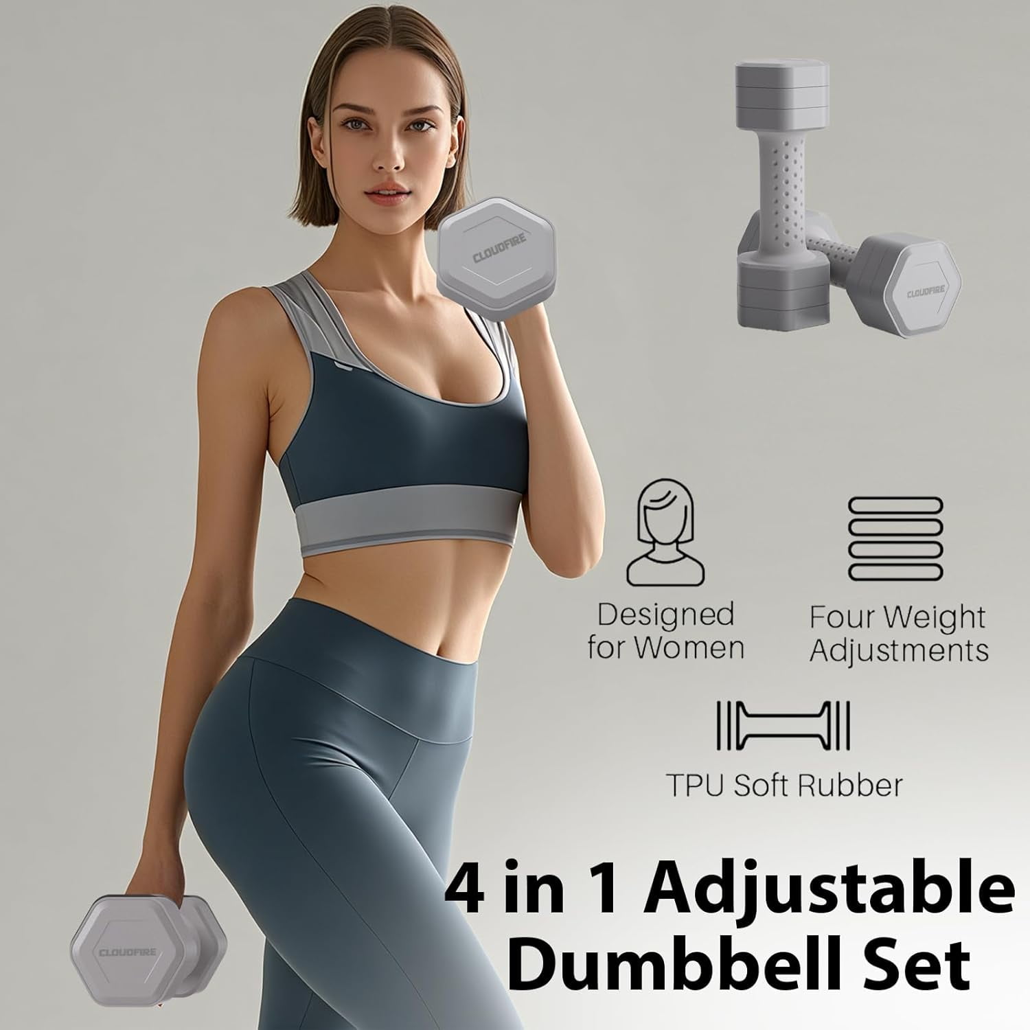 Adjustable Dumbbell Set of 2, 4 in 1 Free Weights Dumbbells Set, Hand Weights for Women at Home, 5 lb Dumbbells Set with Non-slip Comfort Handle for Home Gym Exercise Workout Training