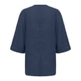 thumbnail image 5 of JINMGG Fall Tops for Women Women's Fashion Solid Color Tops Long Sleeved Loose Cotton and Linen Loose Shirt Blouse V-Neck Casual Tops Navy XXL, 5 of 6
