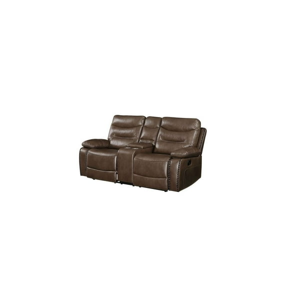 HomeStock Vintage Variety Loveseat with Console (Motion) in Brown Leather-Gel Match