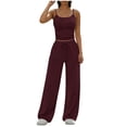thumbnail image 2 of Cagogo Women's 2 Piece Outfits Scoop Neck Sleeveless Crop Top Wide Leg Pants Set Casual Summer Matching Lounge Sets Tracksuits Loungewear Travel Airport Clothes, Wine S, 2 of 6