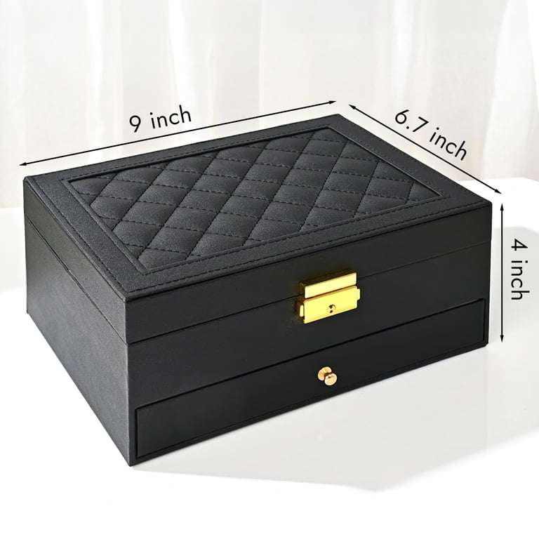 Bevtee 2-Layer Pu Leather Jewelry Box with Lock, Black photo 5