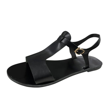 

Follure Girl women s casual shoes Ladies Fashion Plus Size Leather Solid Color Buckle Flat Hollow Sandals Black 39