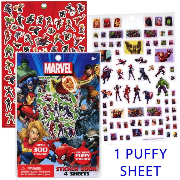 Marvel Avengers Sticker Book Set - 4 Sheets of 300  Puffy Reusable Stickers
