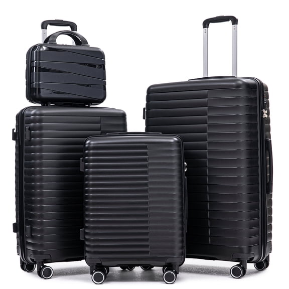 COSMOS Black 4-Piece Luggage Set with Cosmetic Bag, Lightweight Spinner Suitcases with Expandable Compartment and TSA Lock