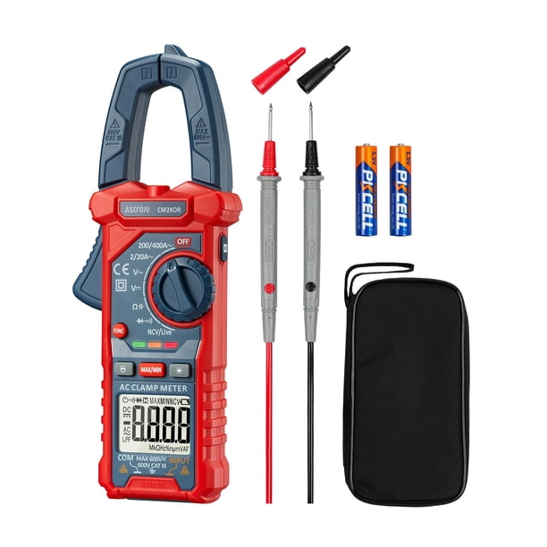 Pinza amperimétrica AstroAI CM2K0R, comprobador de voltaje AC/DC de 2000 conteos