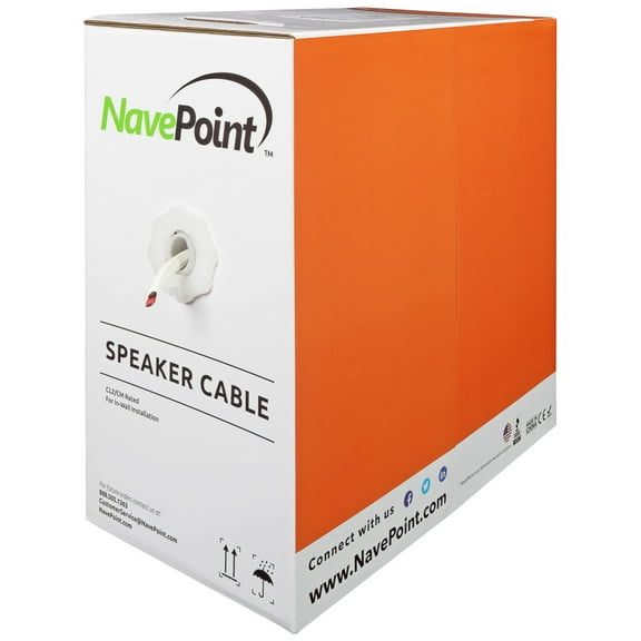 NavePoint 500ft In Wall Audio Speaker Cable Wire CL2 14/4 AWG Gauge 4 Conductor Bulk White