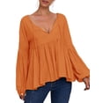 thumbnail image 3 of Gvmfive Women Casual Solid V Neck Tops Puff Long Sleeve Tie Up Tunic Tops, 3 of 4