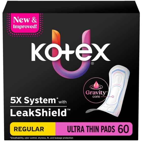 Kotex Ultra Thin Pads, Regular Absorbency, 60 Count