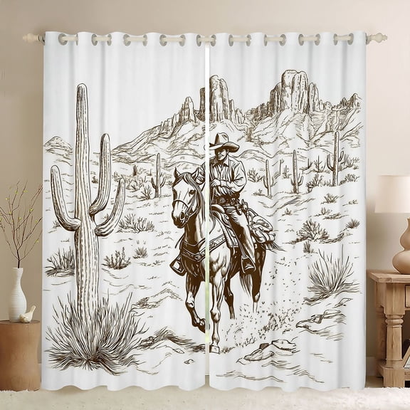 Castle Fairy Boys Girls Western Cowboys Blackout Curtains Set of 2 (52x84 Each),Botanical Plants Desert Cactus Window Curtains,Southwestern Vintage Aesthetic Curtains and Drapes Room Decor