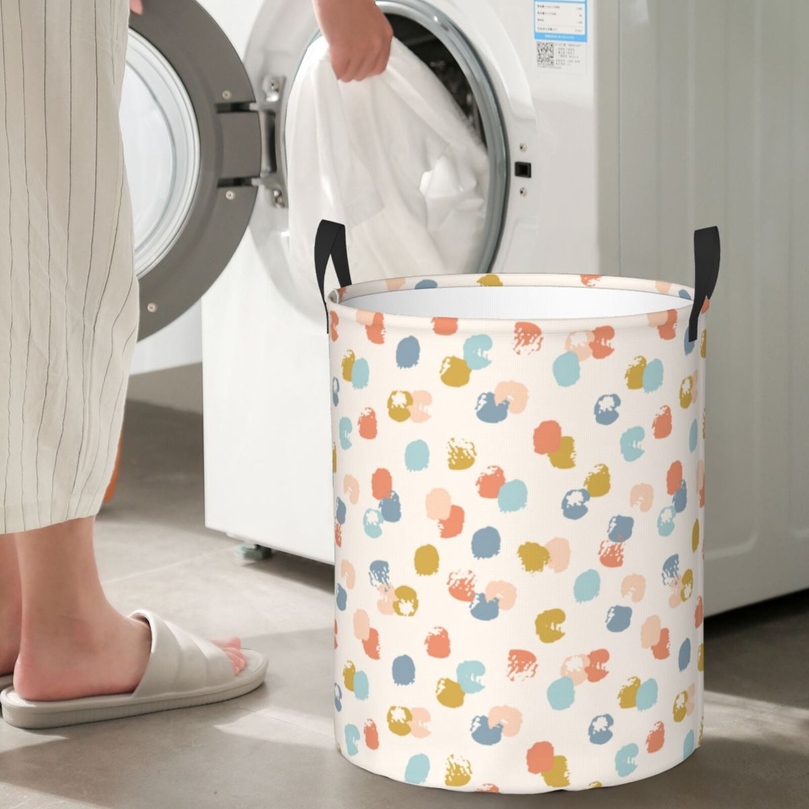 Large Laundry Basket with Handles - Abstract paint dots spots pattern Kids Baby Dirty Clothes Laundry Hamper for Bedroom Aesthetic