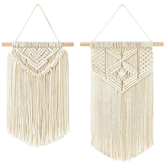 Holzlrgus 2 Pcs Macrame Wall Hanging Boho Wall Decor Home Chic Decoration Wall Pediments for Bedroom Living Room Nursery Apartment, Girls Gift, Small Size 13" L x 10" W and 16" L x 10" W