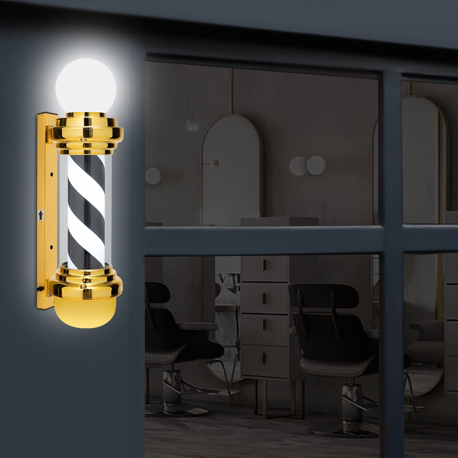 Barber Pole Light Black White Gold Wall Mount Salon Sign with 18W LED Waterproof Outdoor Barber Shop Light