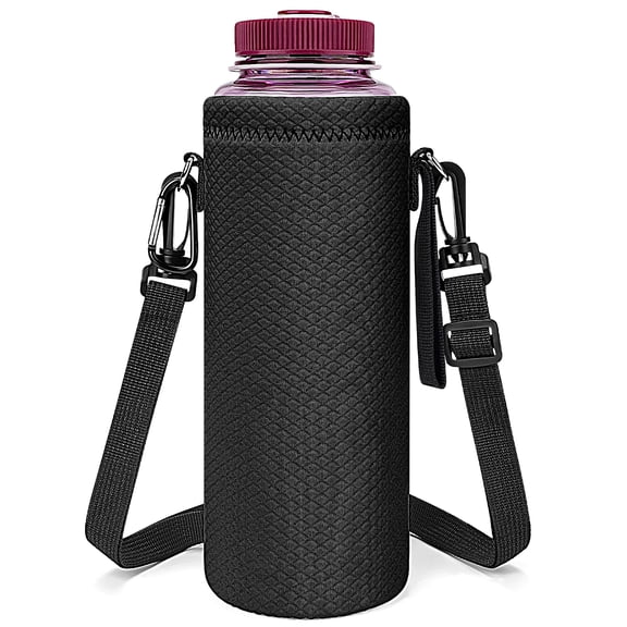 Linkidea Water Bottle Carrier with Shoulder Strap Compatible with Nalgene Sustain Wide Mouth 48oz Water Bottles, Insulated Neoprene Waterbottle Sling Bag Holder, Black