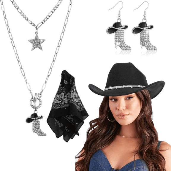 Cowboy Hat for Adult Men Women Cowgirl Hat with Adjustable Leather Hat Band Western Cattleman Cow Boy Rodeo Outfit(Black)