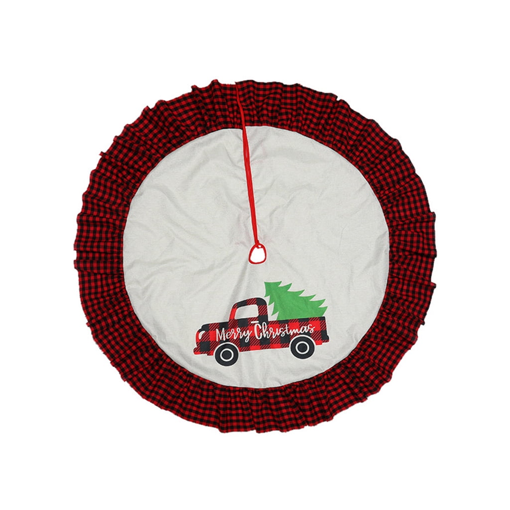 Classic Christmas Tree Skirt Snow Flower Red Black Lattice Mat Xmas