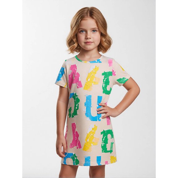 Girls Short Sleeve Dress Slim-Fit Everyday Look Classic Casual Dress for Junior Girls Age 7-13 School Outfit