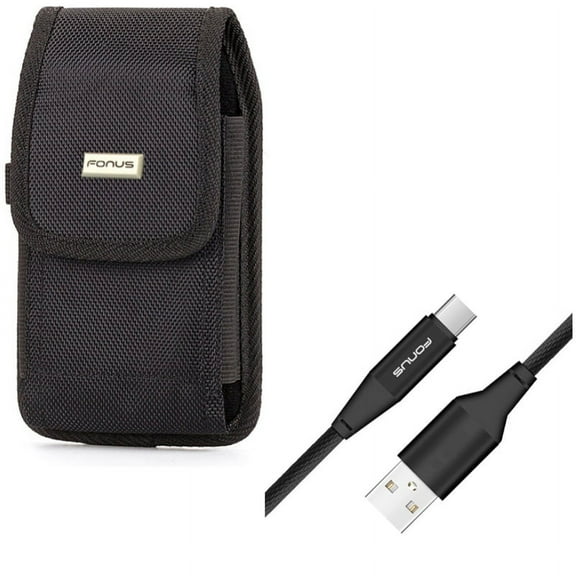 Charger Cord Type-C 10ft USB Cable w Holster Swivel Case Belt Clip E3Y for Alcatel Idol 4S - ASUS ZenFone 5z - BLU Vivo XI Plus 5 - CAT S61 S48c - Google Pixel XL - HTC Bolt, U11