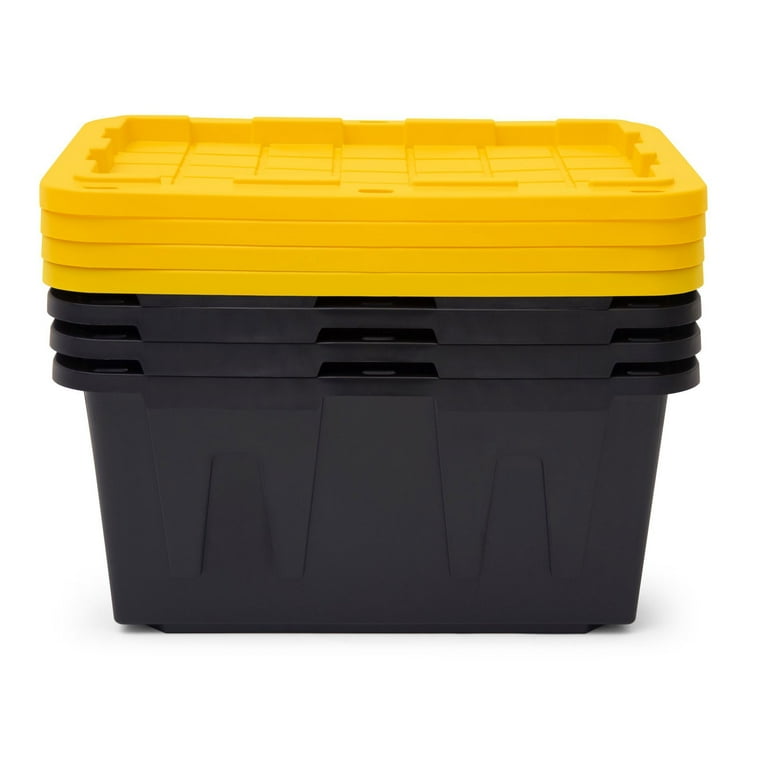 TOUGH BOX 27 Gal Stackable Storage Totes w/ Lids, Black and Yellow (4 pack)  