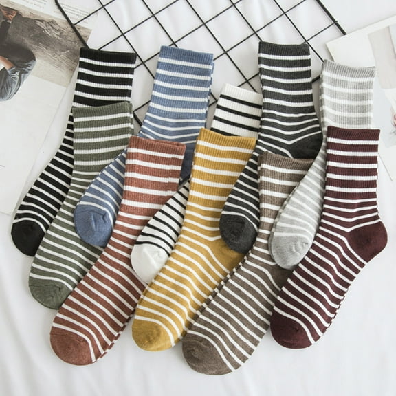Womens Winter Stripe Print Mid Tube Socks Warm Stockings for Cold Weather