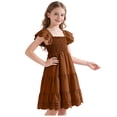 thumbnail image 5 of Gubotare Girls Tulle Dress Girls Summer Dress Square Neck Short Sleeve Crossover Waist Casual A-line Mini Dress 4T 5T (Brown,4-5 Years), 5 of 7