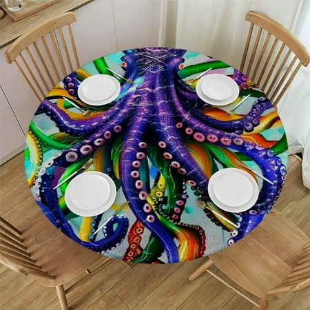 

Orinice Octopus Psychedelic Art Round Table Cover Stain Resistant Washable Indoor Outdoor Tablecloth Kitchen Dining Wedding Parties 100% Polyester Fiber 38-42