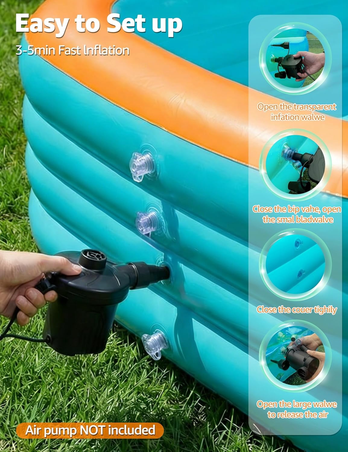 Inflatable Pool for Kids & Family, 4-Layer Thickened Blow Up Pool (Stronger Than 3-Layer), 0.32mm Heavy Duty PVC, Durable Swimming Pool for Adults, Kids & Pets Backyard Summer Blue
